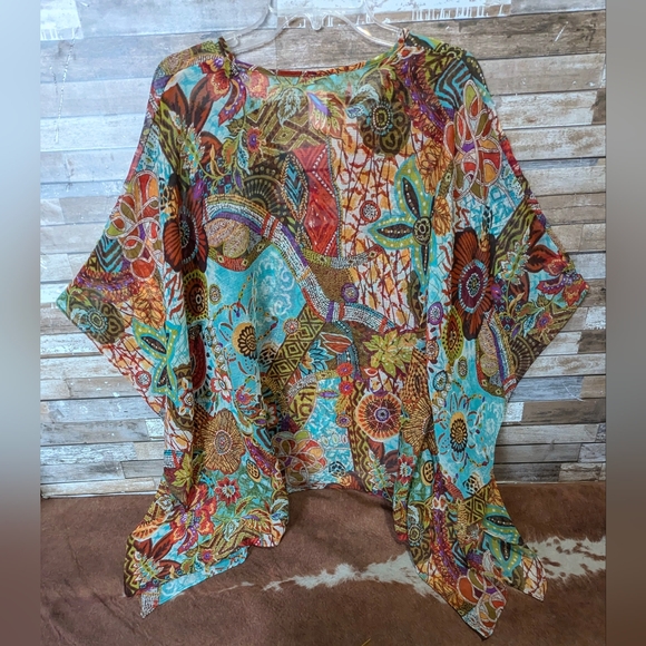 Susan Graver Oversized V Neck Overlay Poncho With Sleeve Seams - Picture 11 of 16